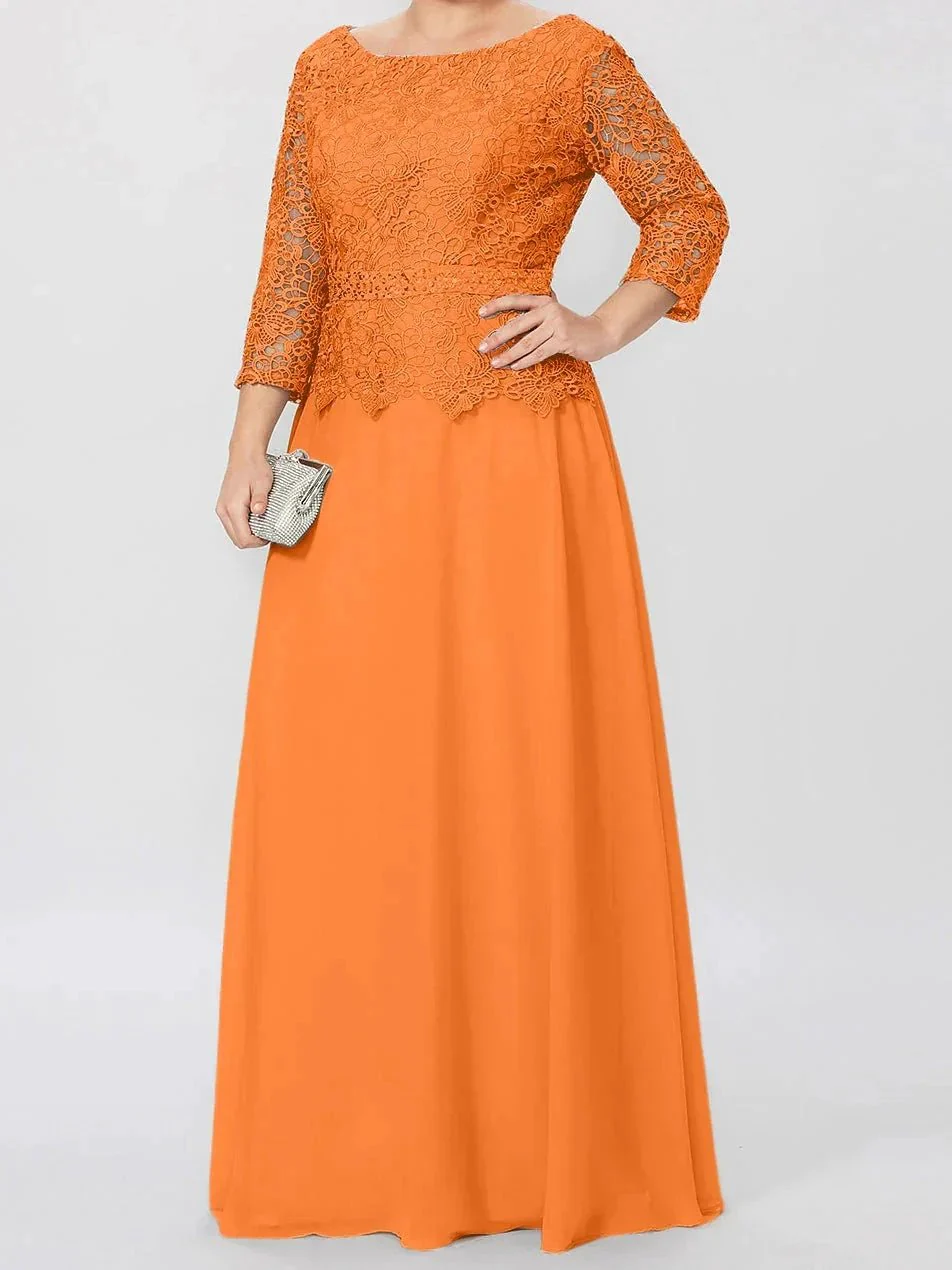 A-Line/Princess Round Neck 3/4 Length Sleeves Floor-Length Mother of the Bride Dresses with Applique & Sequins - Image 50