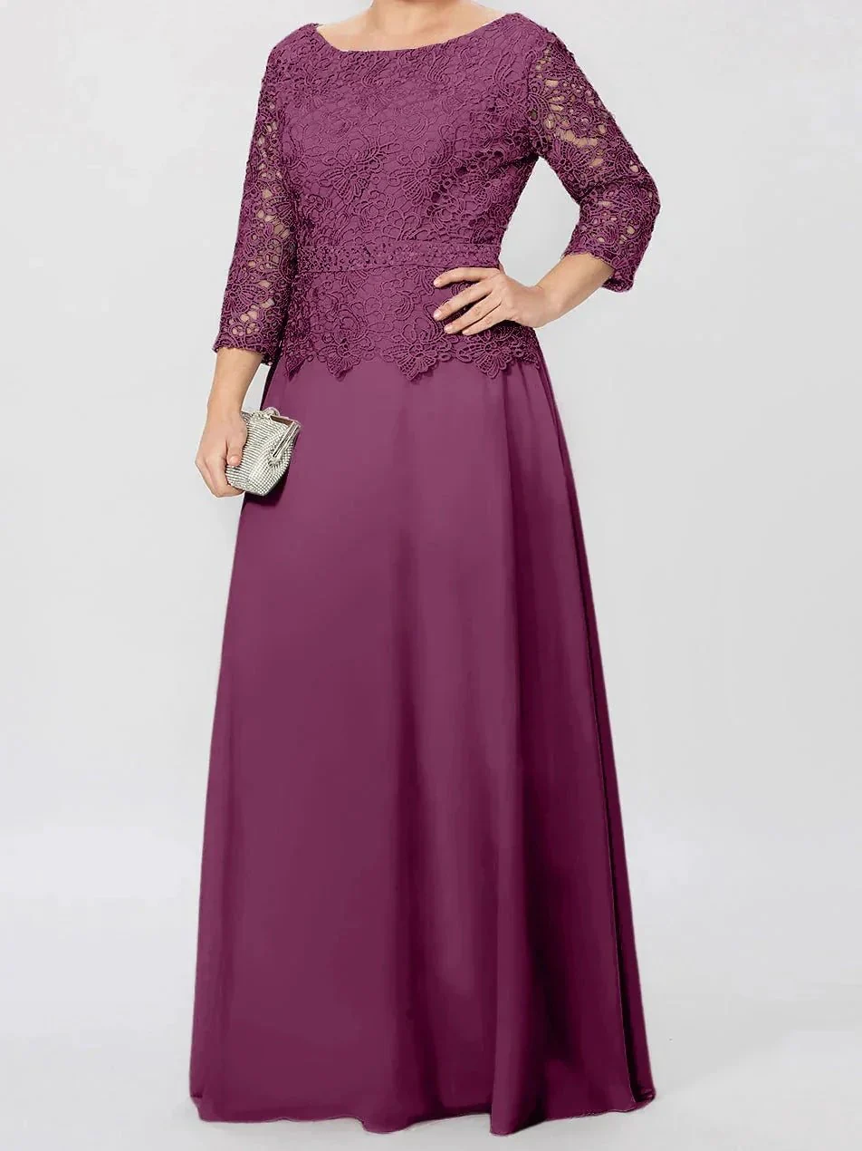 A-Line/Princess Round Neck 3/4 Length Sleeves Floor-Length Mother of the Bride Dresses with Applique & Sequins - Image 51