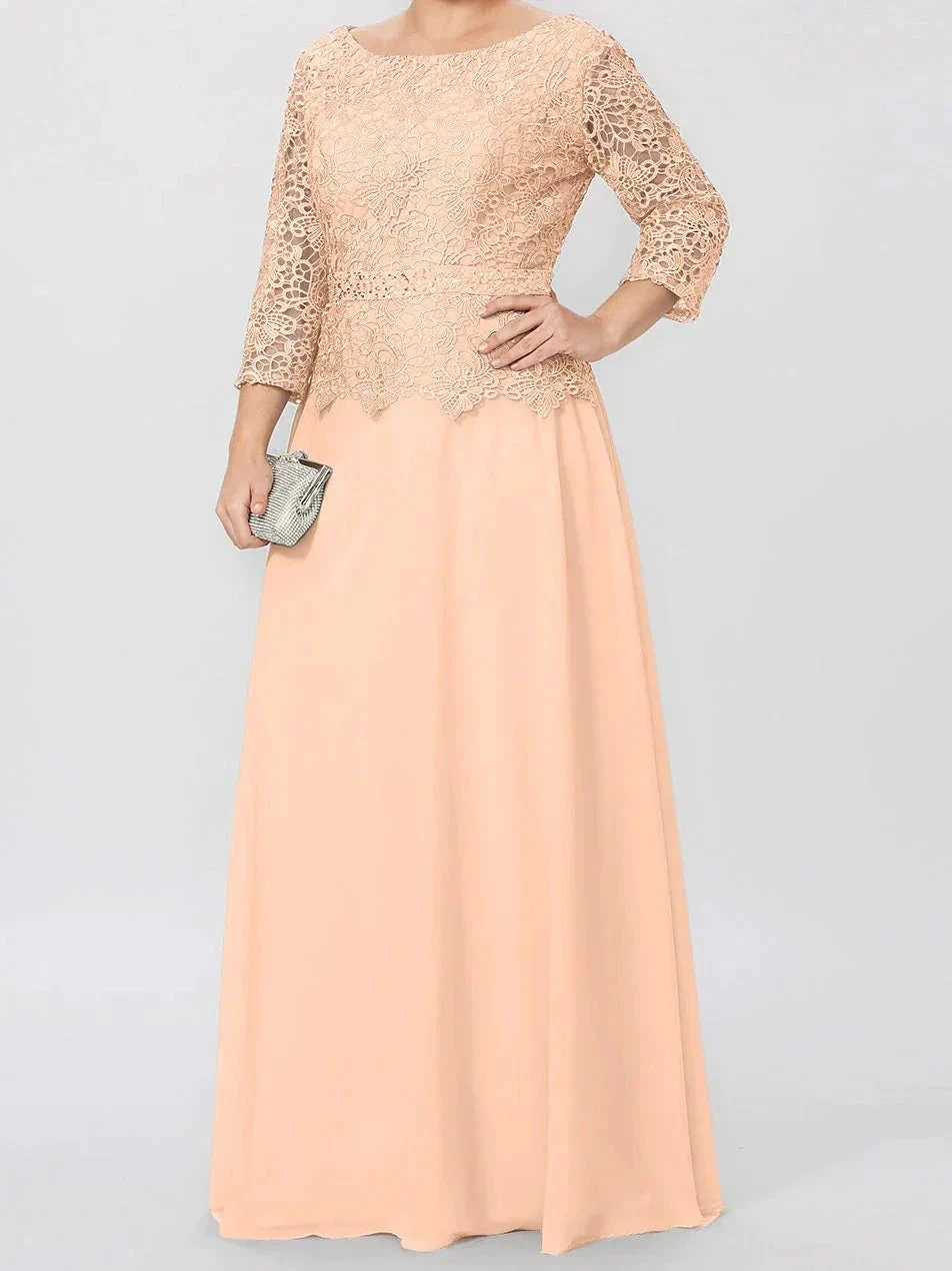 A-Line/Princess Round Neck 3/4 Length Sleeves Floor-Length Mother of the Bride Dresses with Applique & Sequins - Image 52