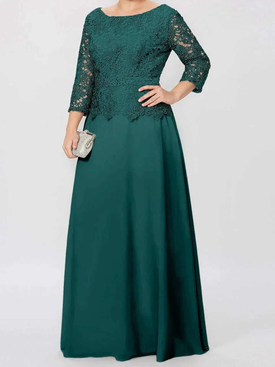 A-Line/Princess Round Neck 3/4 Length Sleeves Floor-Length Mother of the Bride Dresses with Applique & Sequins - Image 53