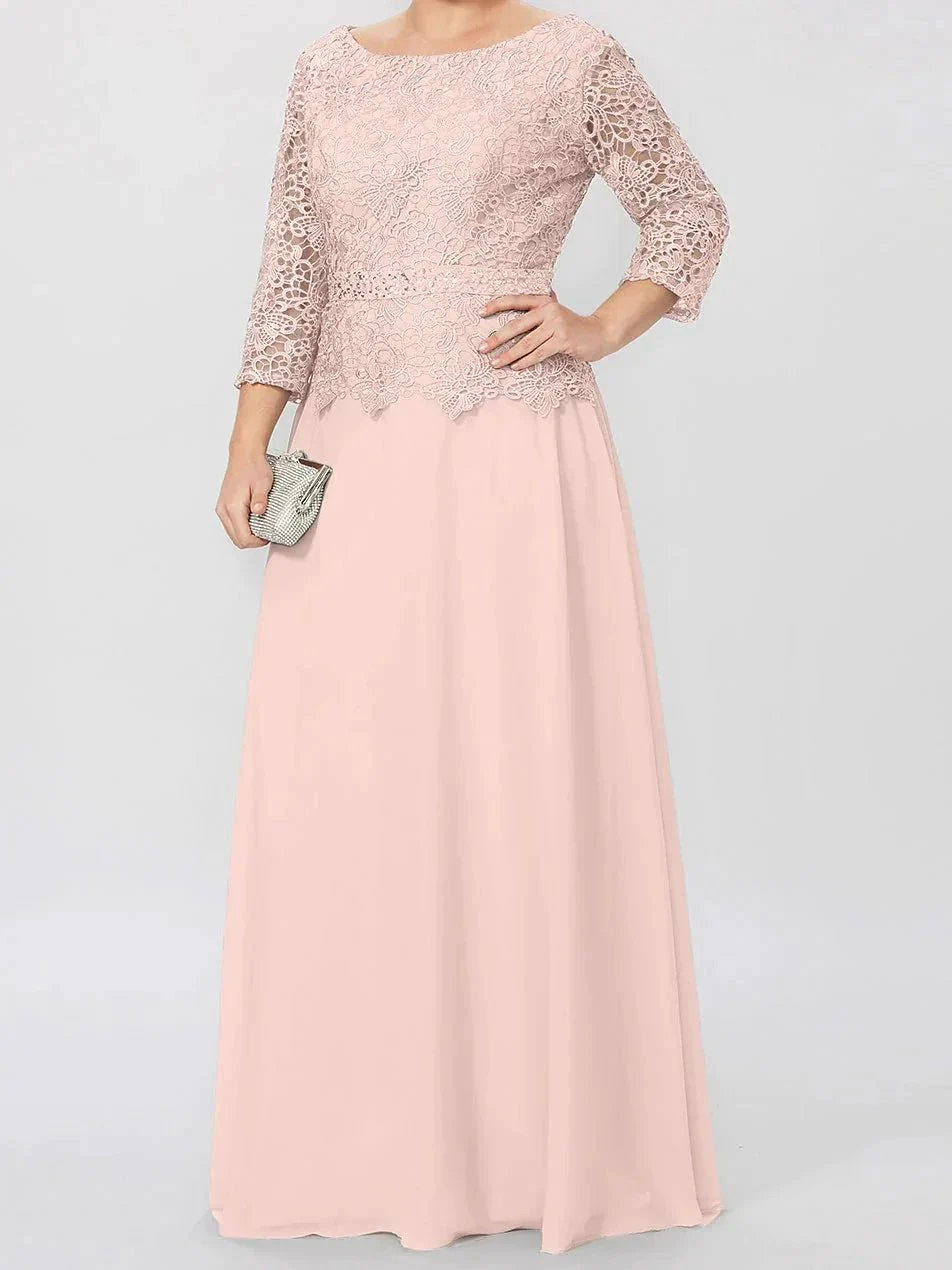 A-Line/Princess Round Neck 3/4 Length Sleeves Floor-Length Mother of the Bride Dresses with Applique & Sequins - Image 54