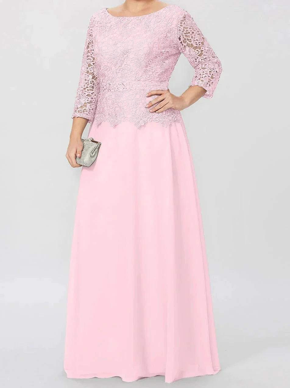 A-Line/Princess Round Neck 3/4 Length Sleeves Floor-Length Mother of the Bride Dresses with Applique & Sequins - Image 55