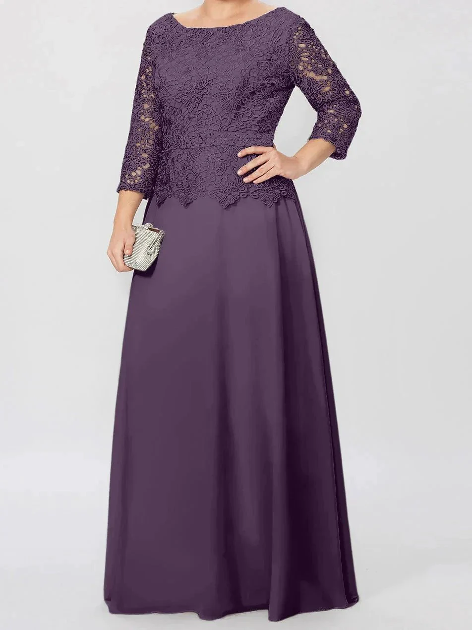A-Line/Princess Round Neck 3/4 Length Sleeves Floor-Length Mother of the Bride Dresses with Applique & Sequins - Image 56