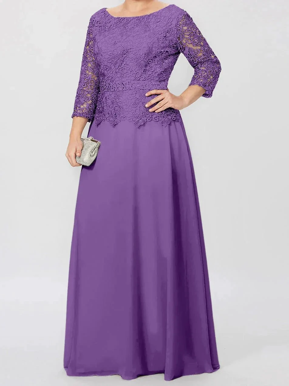 A-Line/Princess Round Neck 3/4 Length Sleeves Floor-Length Mother of the Bride Dresses with Applique & Sequins - Image 57
