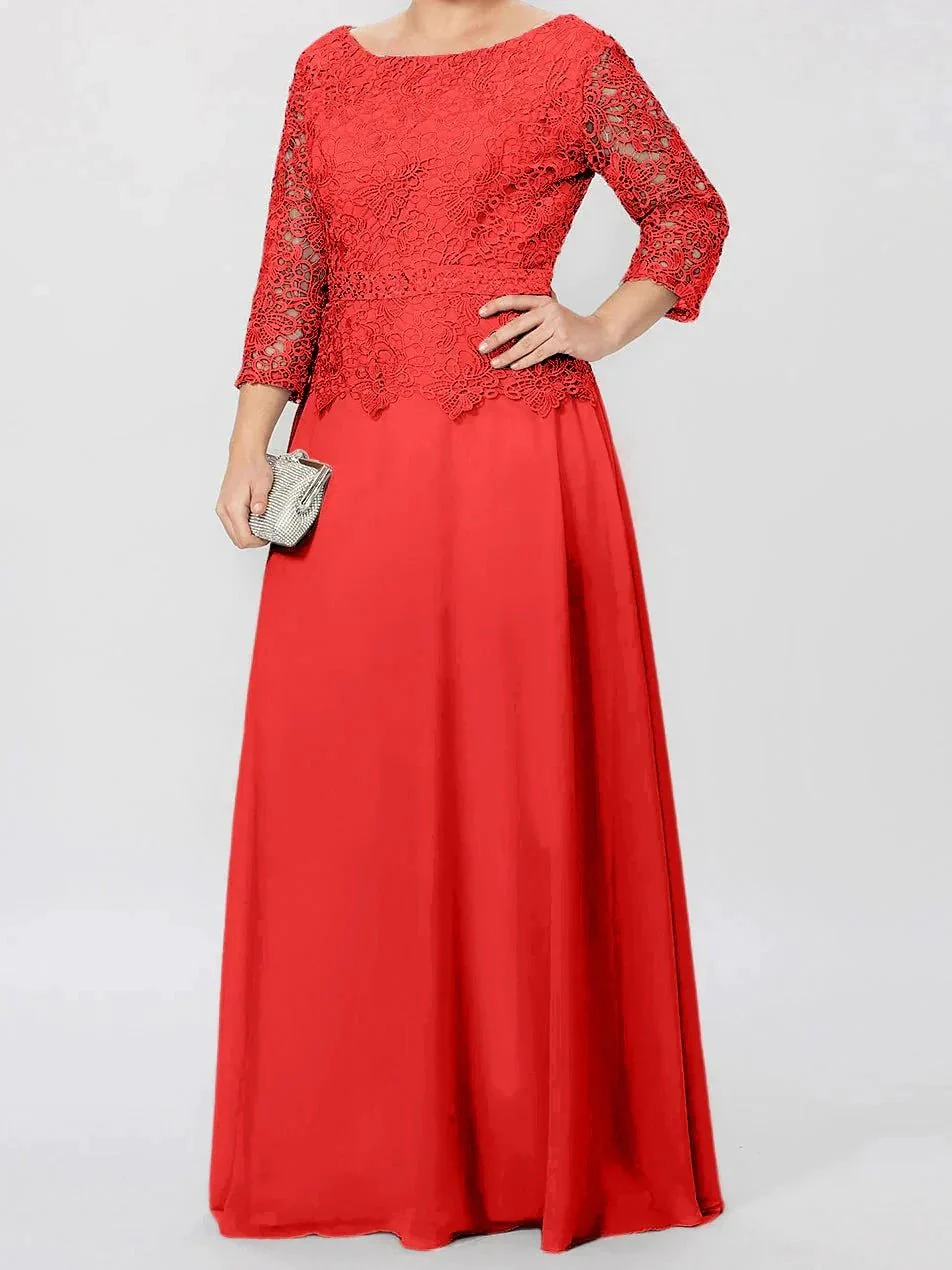 A-Line/Princess Round Neck 3/4 Length Sleeves Floor-Length Mother of the Bride Dresses with Applique & Sequins - Image 58