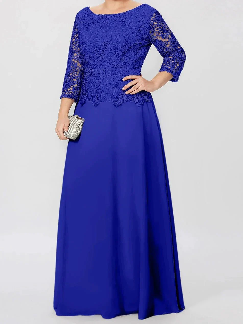A-Line/Princess Round Neck 3/4 Length Sleeves Floor-Length Mother of the Bride Dresses with Applique & Sequins - Image 59