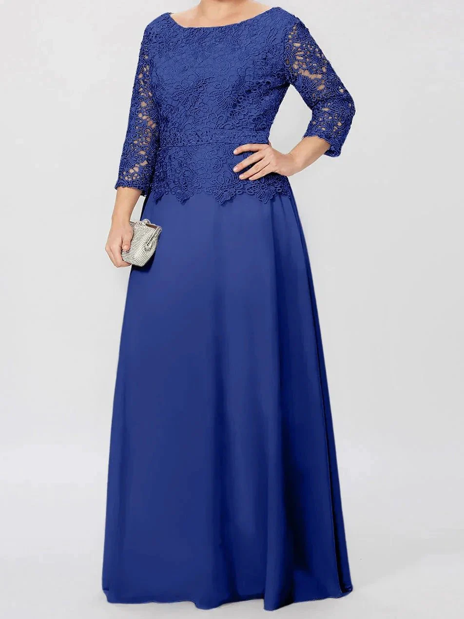 A-Line/Princess Round Neck 3/4 Length Sleeves Floor-Length Mother of the Bride Dresses with Applique & Sequins - Image 6