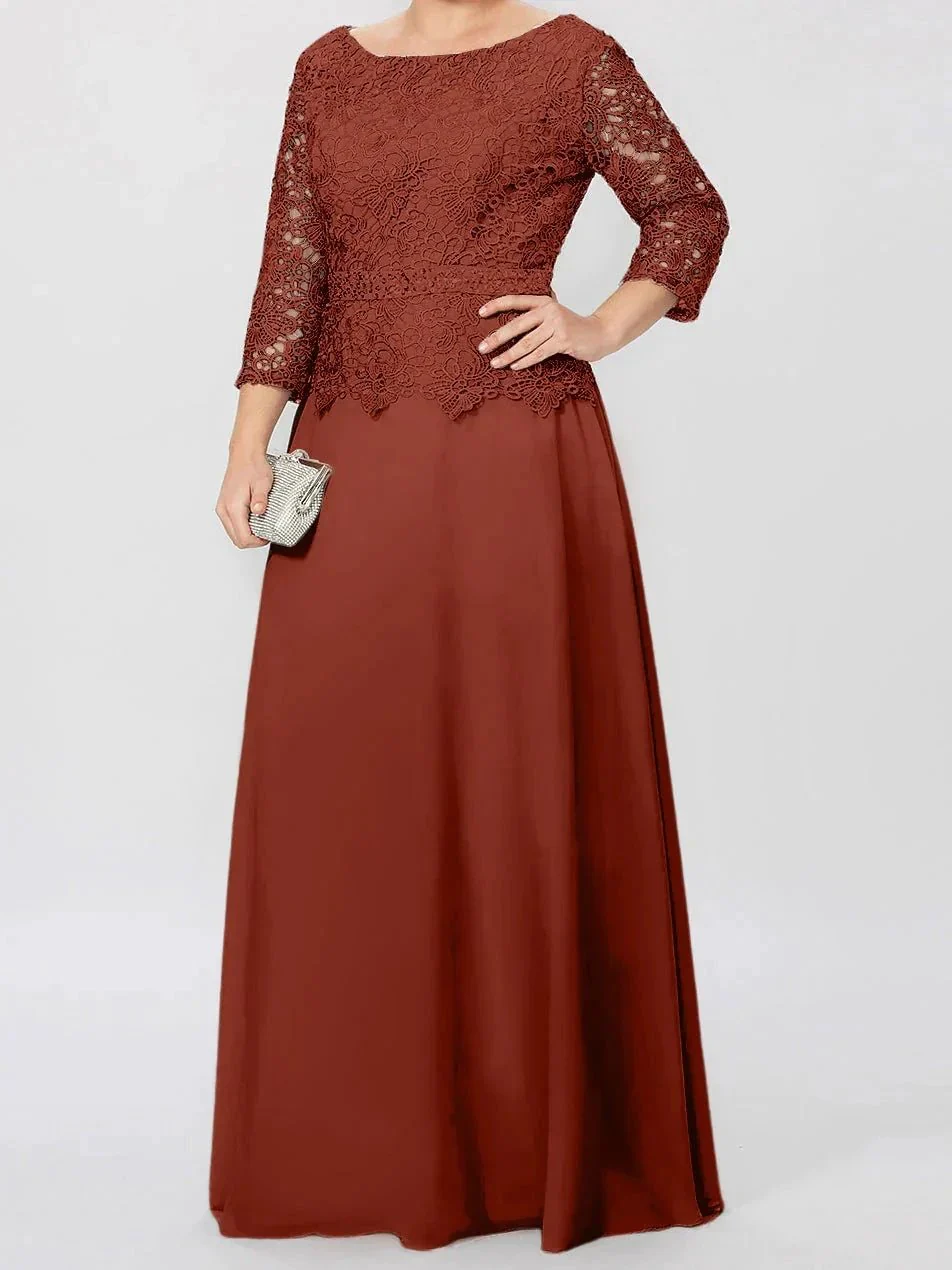 A-Line/Princess Round Neck 3/4 Length Sleeves Floor-Length Mother of the Bride Dresses with Applique & Sequins - Image 60
