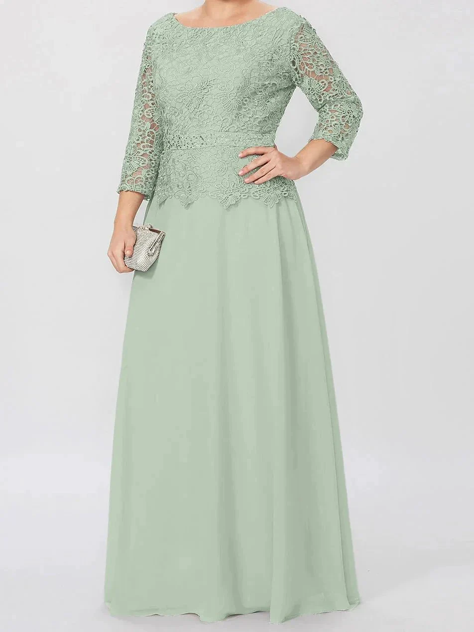 A-Line/Princess Round Neck 3/4 Length Sleeves Floor-Length Mother of the Bride Dresses with Applique & Sequins - Image 61