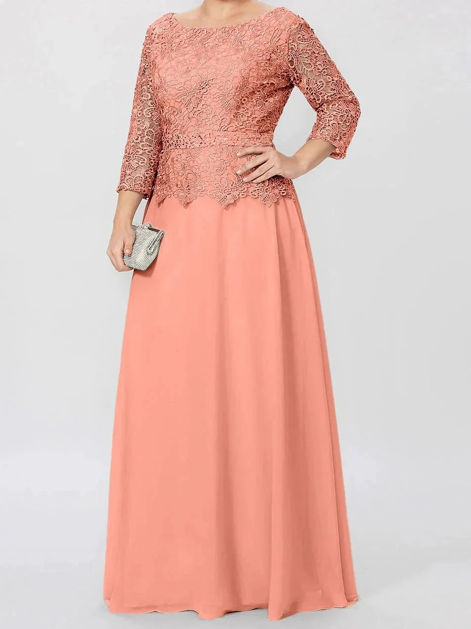 A-Line/Princess Round Neck 3/4 Length Sleeves Floor-Length Mother of the Bride Dresses with Applique & Sequins - Image 62