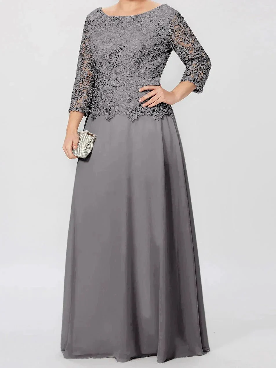 A-Line/Princess Round Neck 3/4 Length Sleeves Floor-Length Mother of the Bride Dresses with Applique & Sequins - Image 63