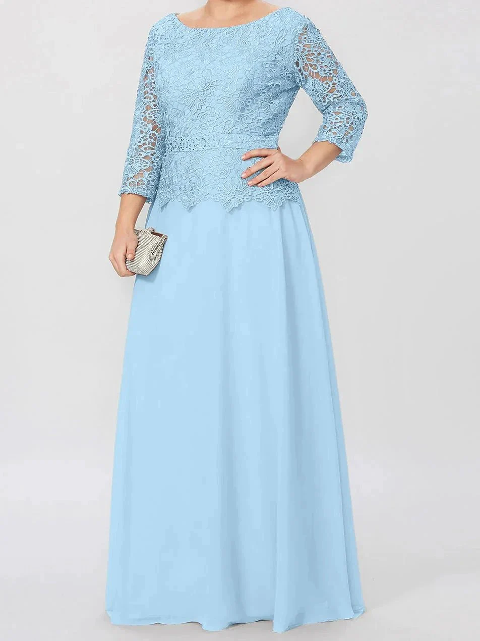 A-Line/Princess Round Neck 3/4 Length Sleeves Floor-Length Mother of the Bride Dresses with Applique & Sequins - Image 64