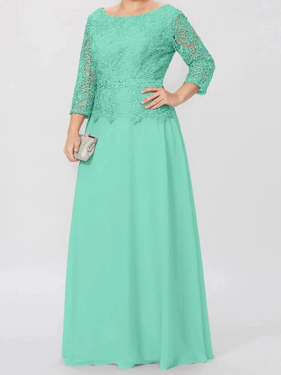 A-Line/Princess Round Neck 3/4 Length Sleeves Floor-Length Mother of the Bride Dresses with Applique & Sequins - Image 65
