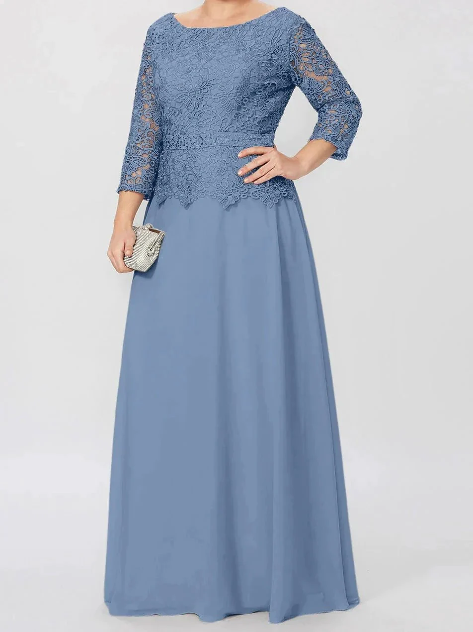 A-Line/Princess Round Neck 3/4 Length Sleeves Floor-Length Mother of the Bride Dresses with Applique & Sequins - Image 66