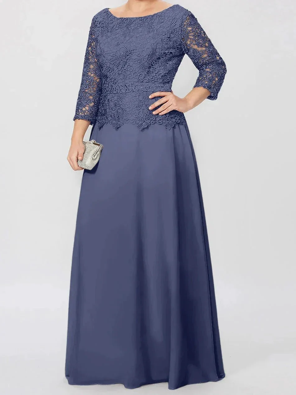 A-Line/Princess Round Neck 3/4 Length Sleeves Floor-Length Mother of the Bride Dresses with Applique & Sequins - Image 67