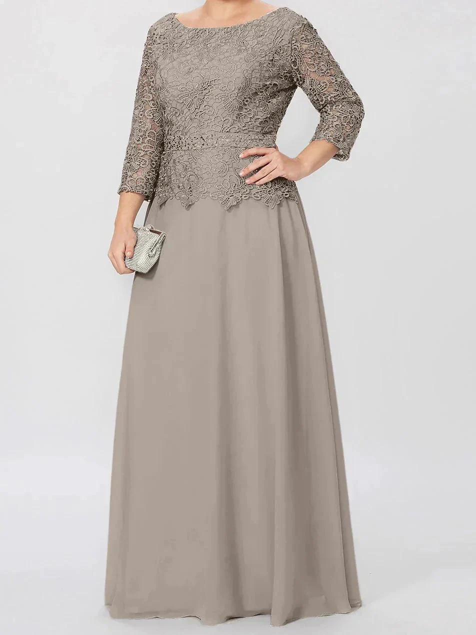 A-Line/Princess Round Neck 3/4 Length Sleeves Floor-Length Mother of the Bride Dresses with Applique & Sequins - Image 68