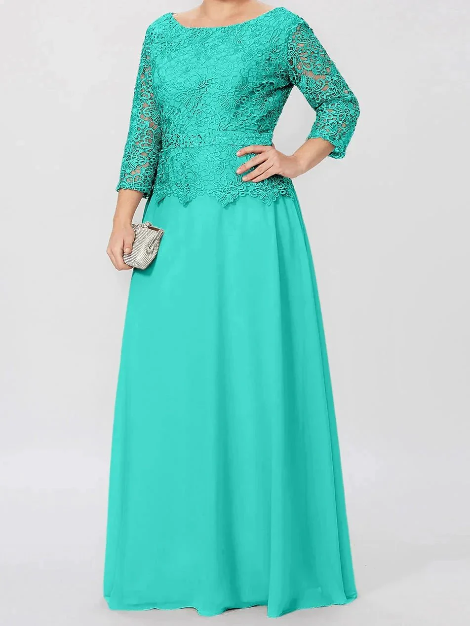 A-Line/Princess Round Neck 3/4 Length Sleeves Floor-Length Mother of the Bride Dresses with Applique & Sequins - Image 69