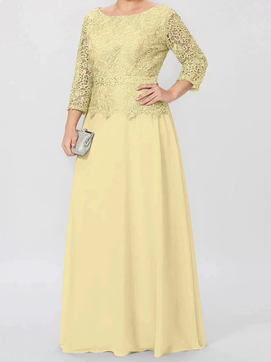 A-Line/Princess Round Neck 3/4 Length Sleeves Floor-Length Mother of the Bride Dresses with Applique & Sequins - Image 7