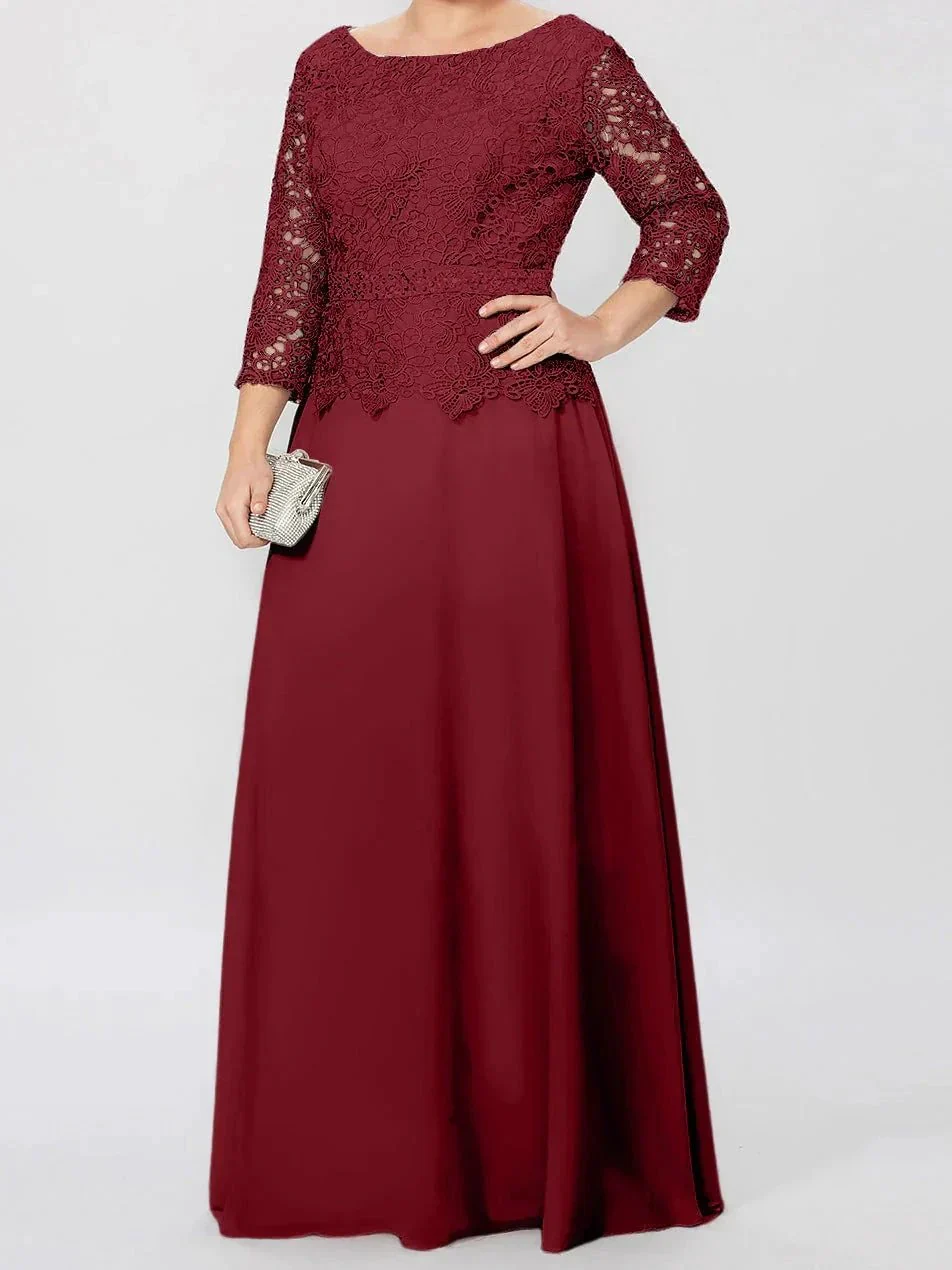 A-Line/Princess Round Neck 3/4 Length Sleeves Floor-Length Mother of the Bride Dresses with Applique & Sequins - Image 71