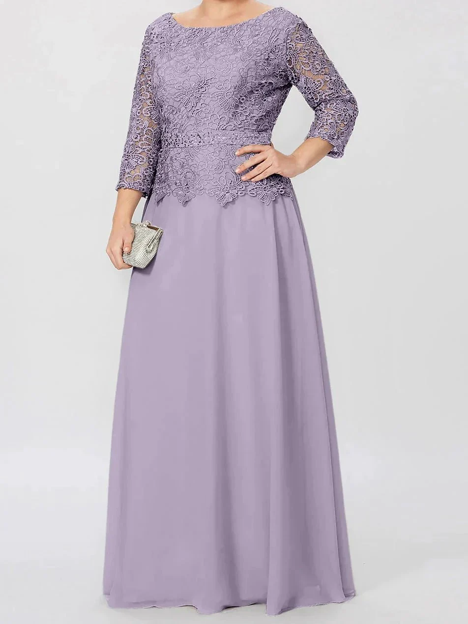 A-Line/Princess Round Neck 3/4 Length Sleeves Floor-Length Mother of the Bride Dresses with Applique & Sequins - Image 72