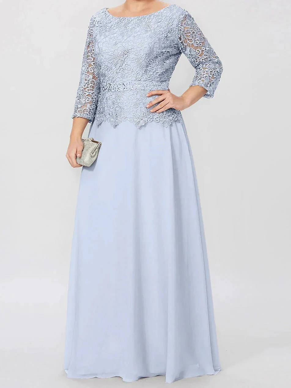 A-Line/Princess Round Neck 3/4 Length Sleeves Floor-Length Mother of the Bride Dresses with Applique & Sequins - Image 8
