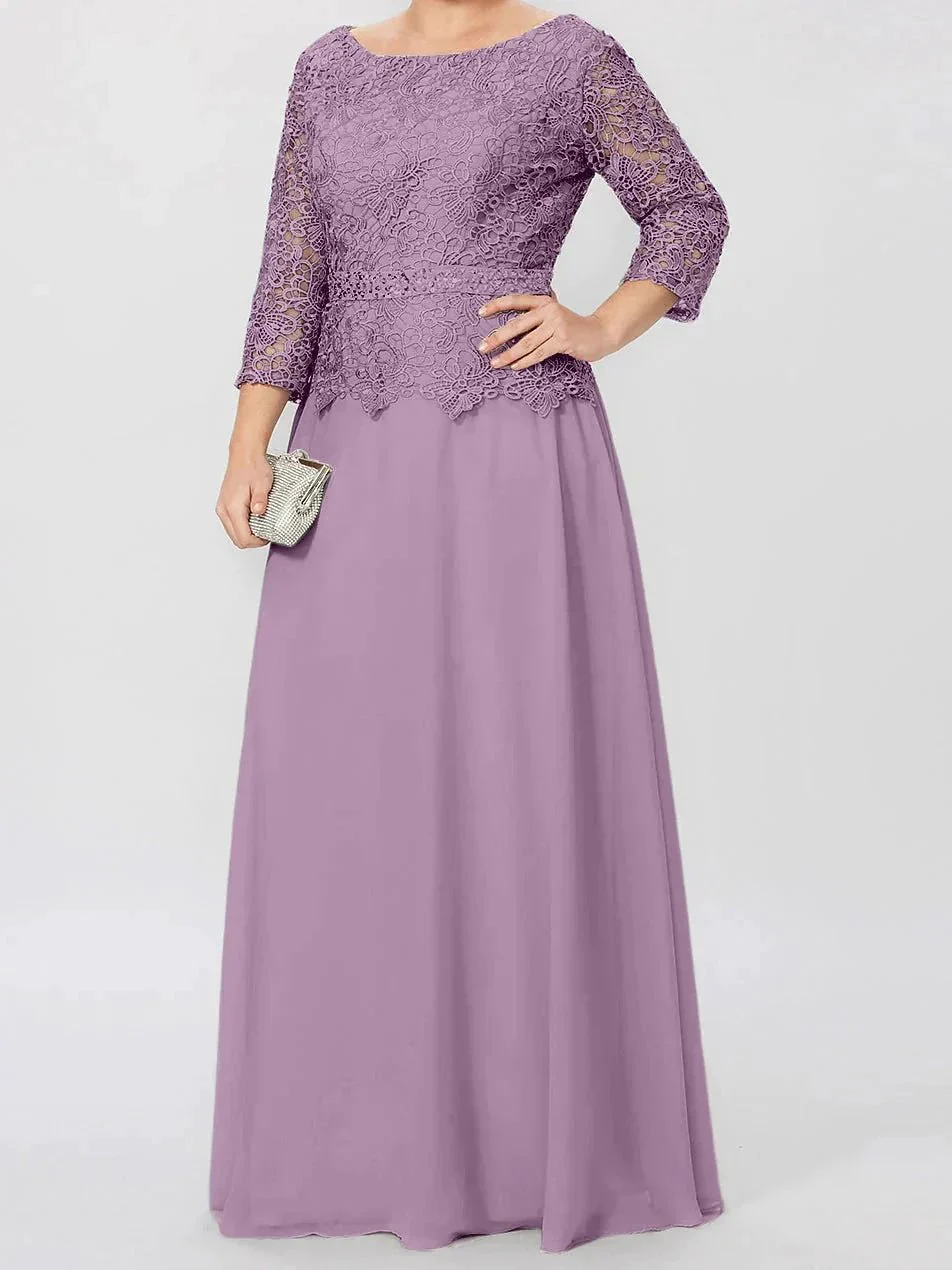 A-Line/Princess Round Neck 3/4 Length Sleeves Floor-Length Mother of the Bride Dresses with Applique & Sequins - Image 9