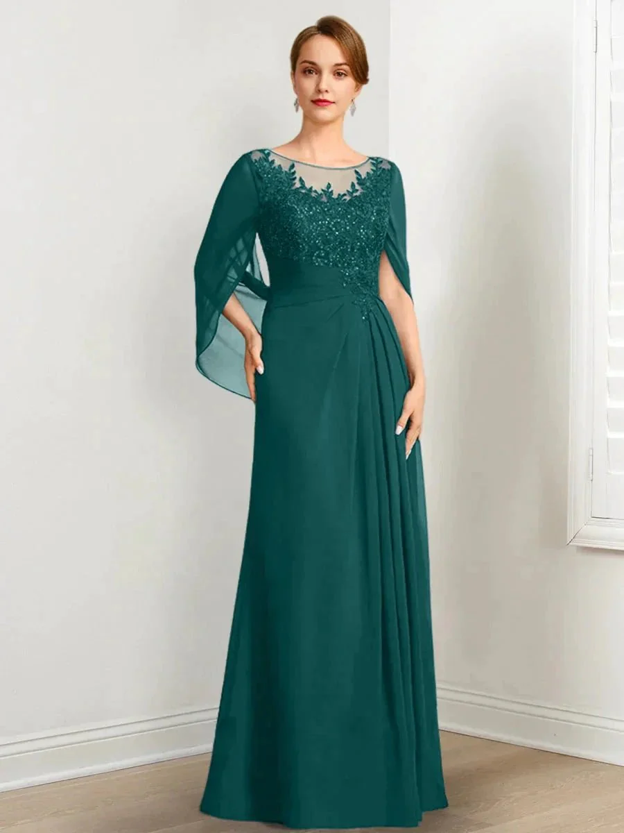 A-Line/Princess Scoop Floor-Length Mother of the Bride Dresses with Pleated & Sequins - Image 10