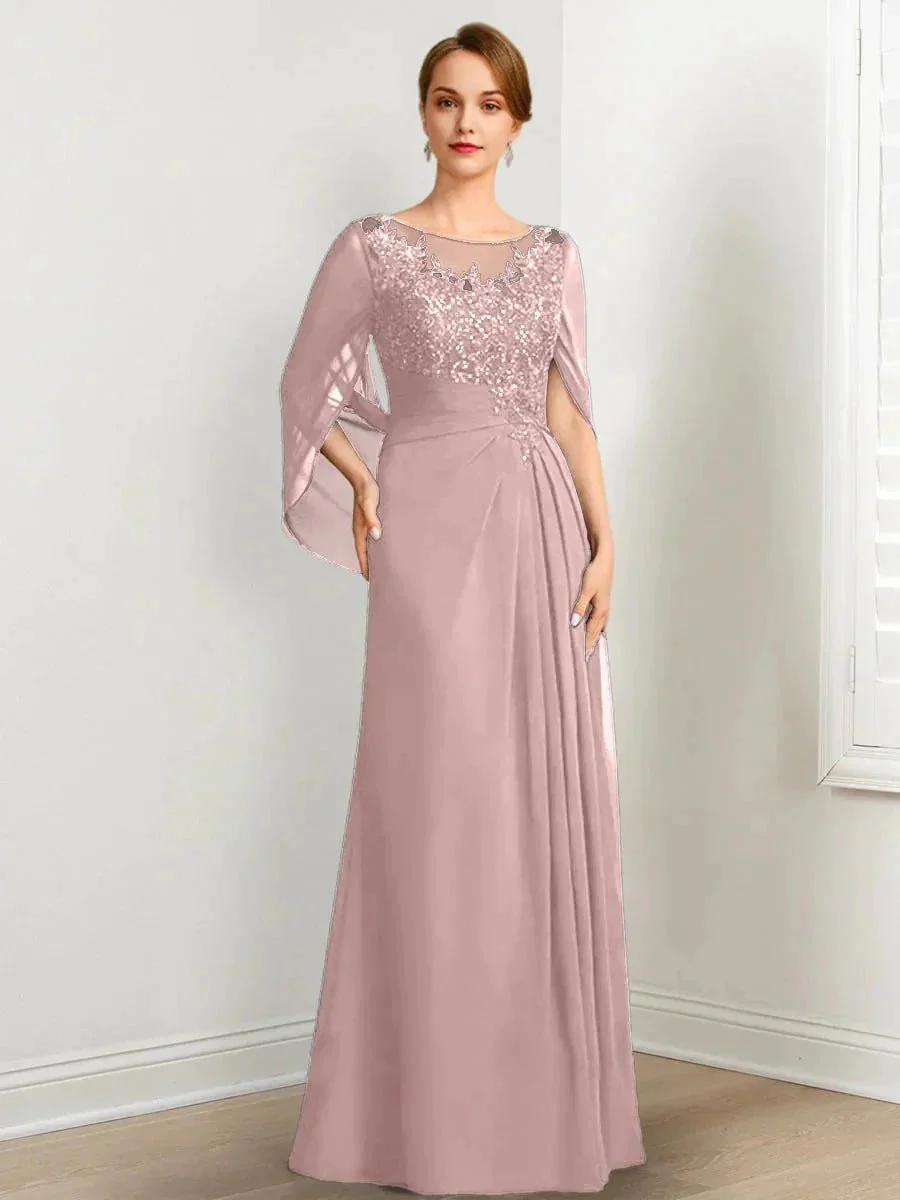 A-Line/Princess Scoop Floor-Length Mother of the Bride Dresses with Pleated & Sequins - Image 11