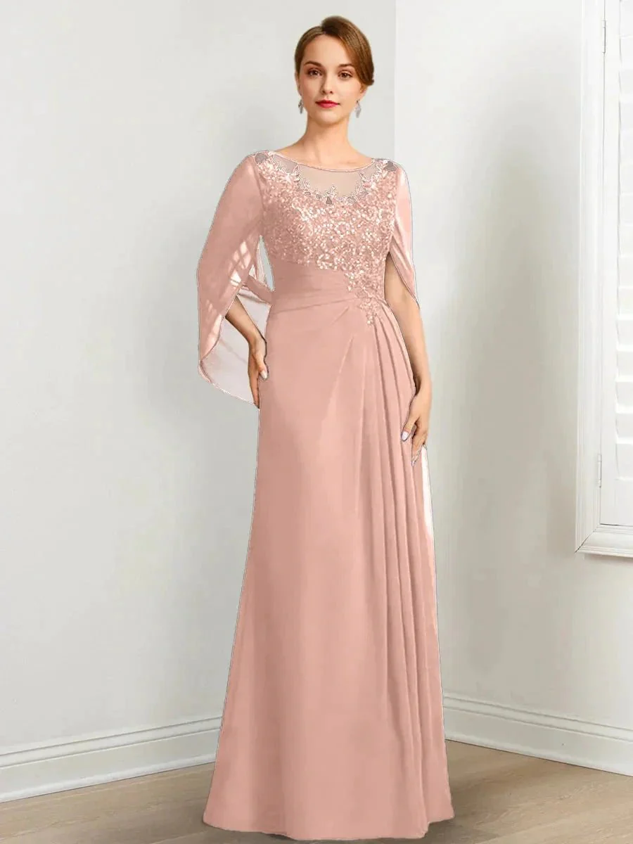 A-Line/Princess Scoop Floor-Length Mother of the Bride Dresses with Pleated & Sequins - Image 12