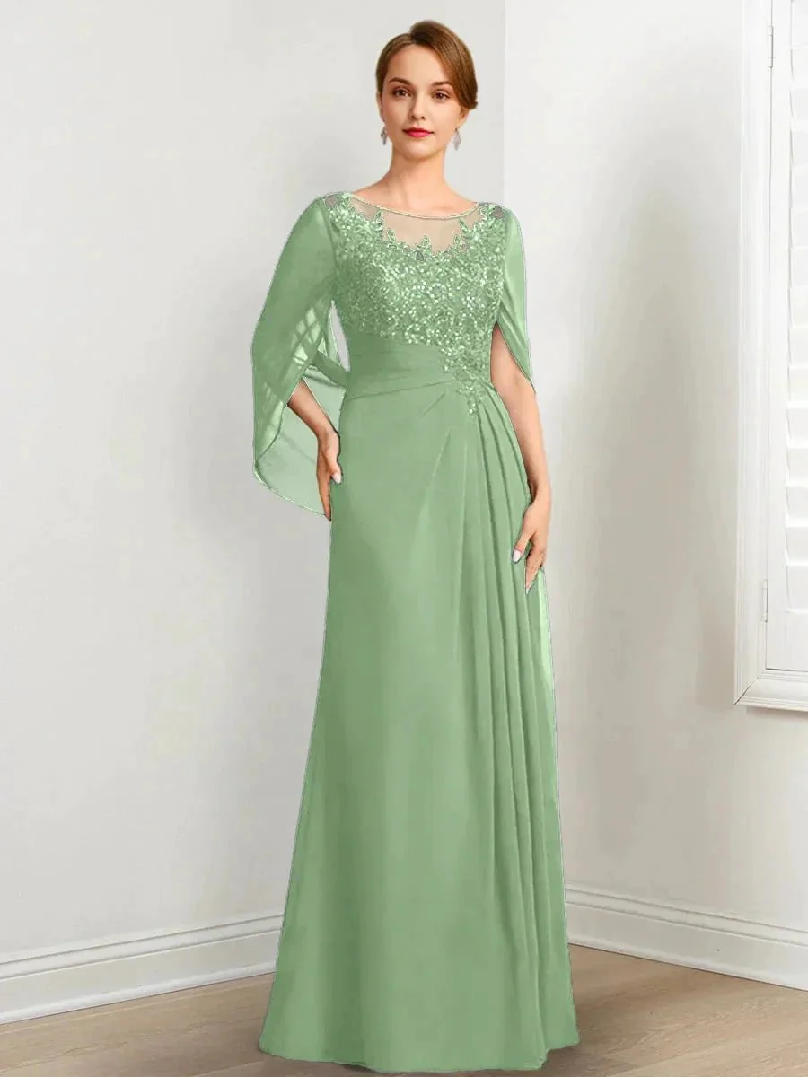A-Line/Princess Scoop Floor-Length Mother of the Bride Dresses with Pleated & Sequins - Image 13
