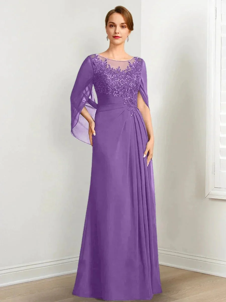 A-Line/Princess Scoop Floor-Length Mother of the Bride Dresses with Pleated & Sequins - Image 14