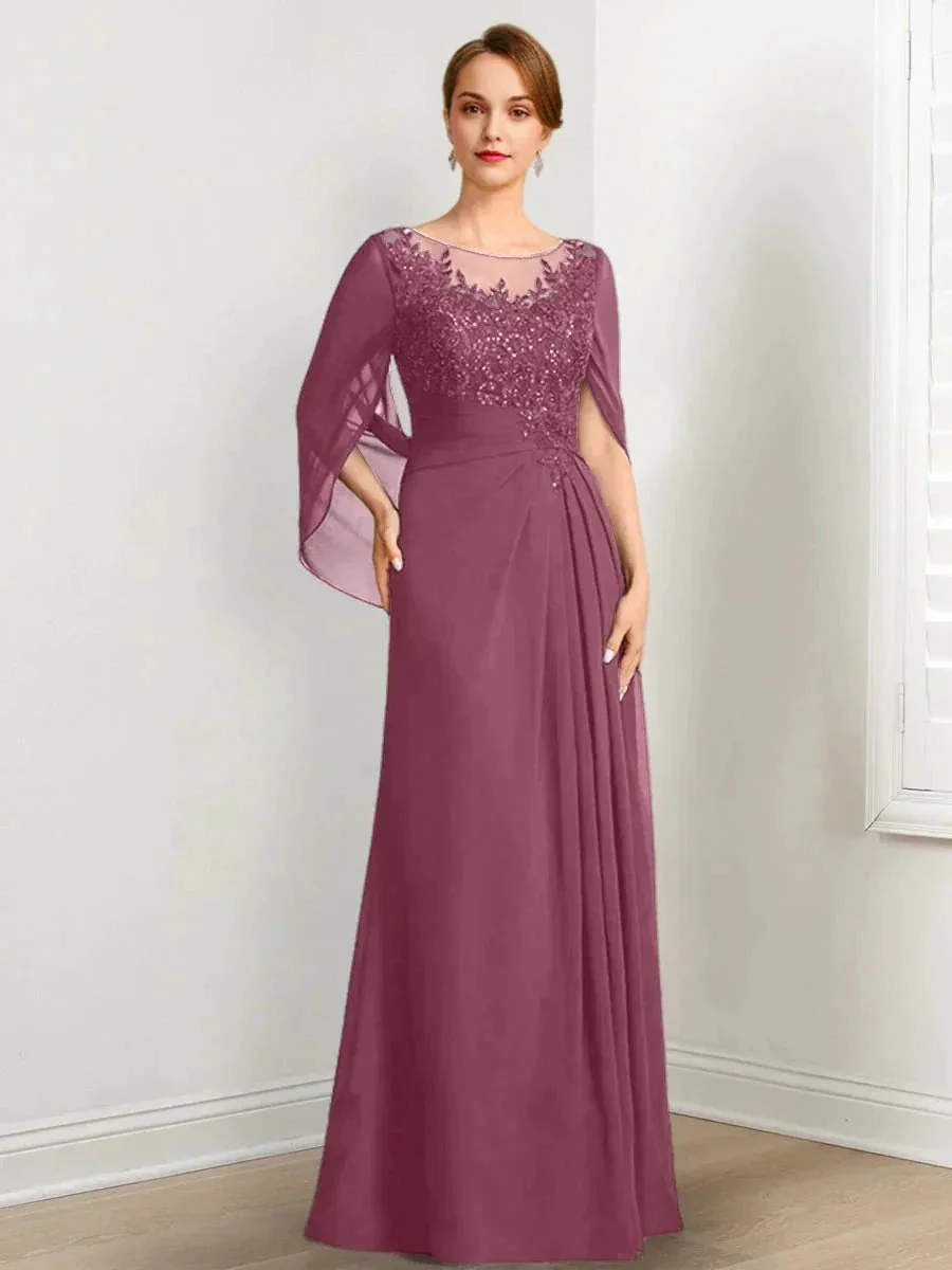 A-Line/Princess Scoop Floor-Length Mother of the Bride Dresses with Pleated & Sequins - Image 15