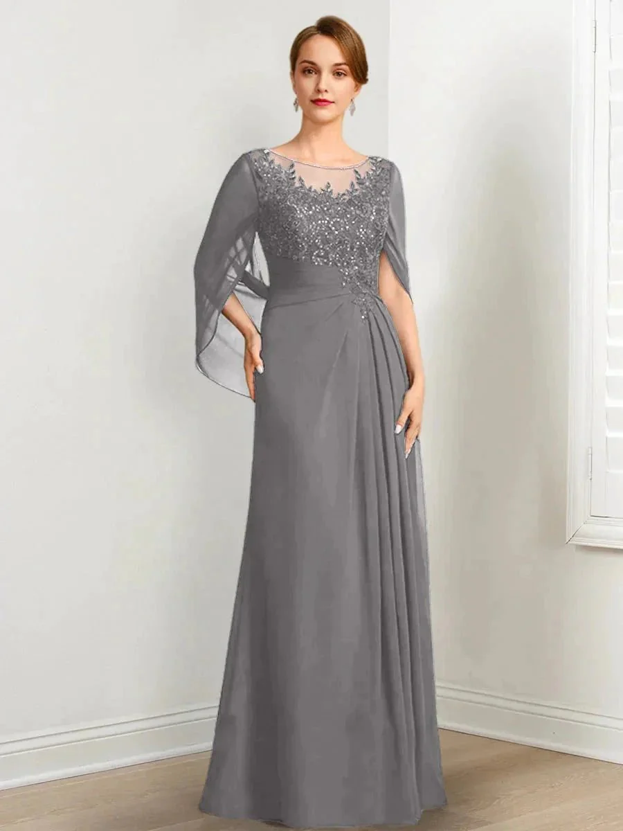 A-Line/Princess Scoop Floor-Length Mother of the Bride Dresses with Pleated & Sequins - Image 16