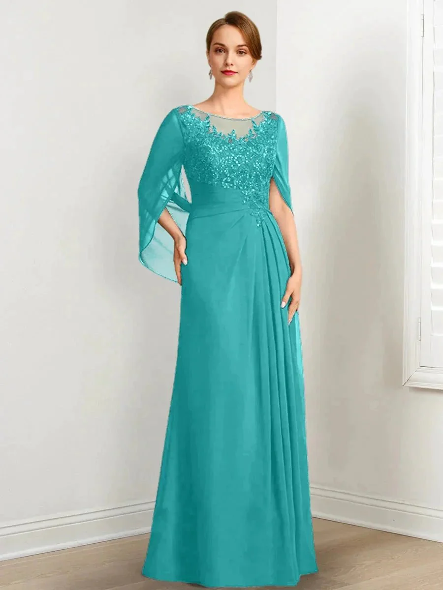 A-Line/Princess Scoop Floor-Length Mother of the Bride Dresses with Pleated & Sequins - Image 17