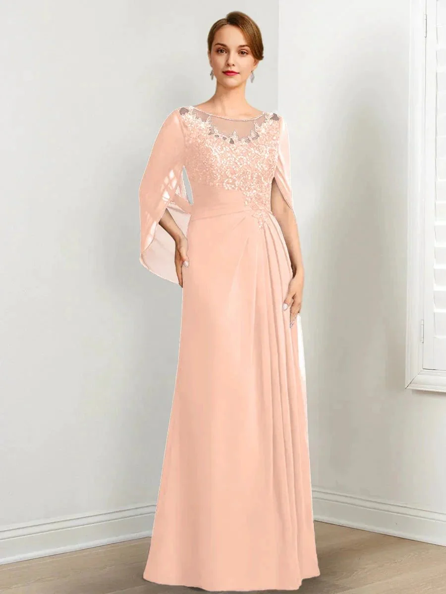 A-Line/Princess Scoop Floor-Length Mother of the Bride Dresses with Pleated & Sequins - Image 18