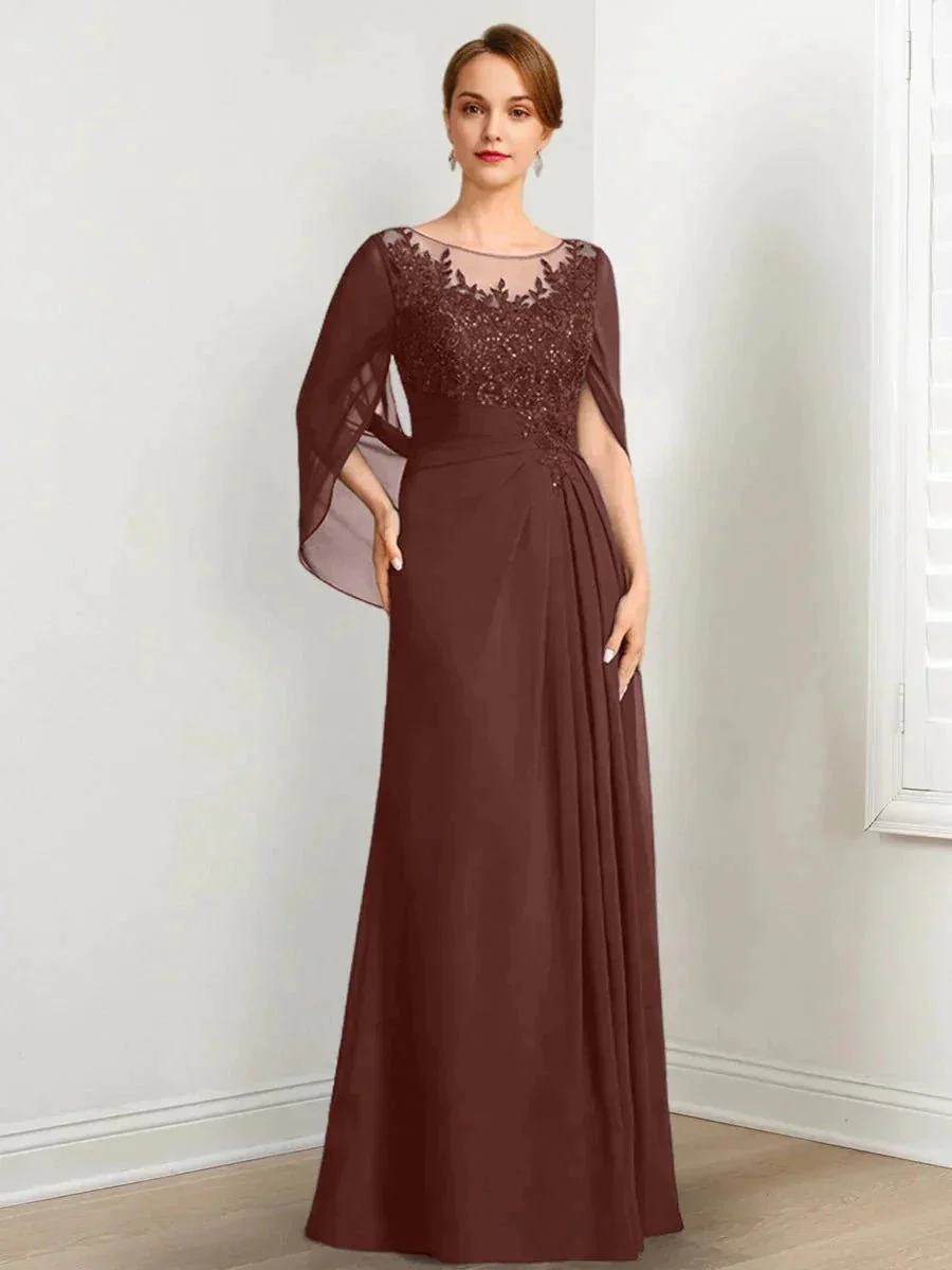 A-Line/Princess Scoop Floor-Length Mother of the Bride Dresses with Pleated & Sequins - Image 19