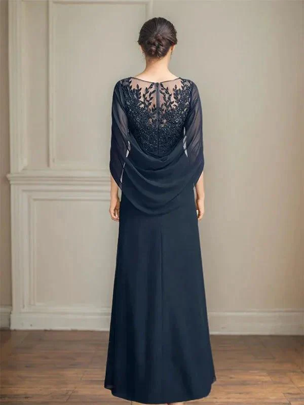 A-Line/Princess Scoop Floor-Length Mother of the Bride Dresses with Pleated & Sequins - Image 2