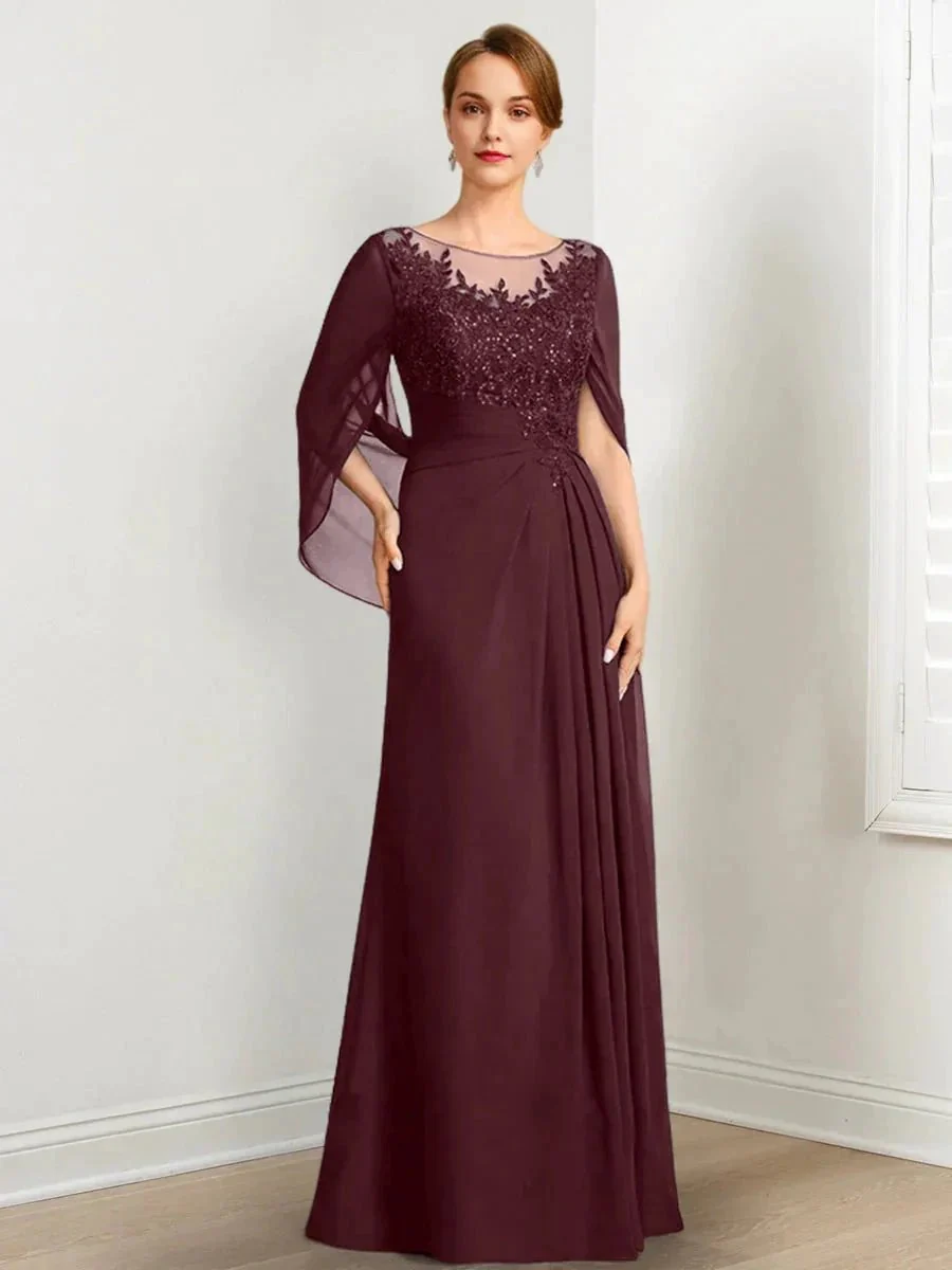 A-Line/Princess Scoop Floor-Length Mother of the Bride Dresses with Pleated & Sequins - Image 20