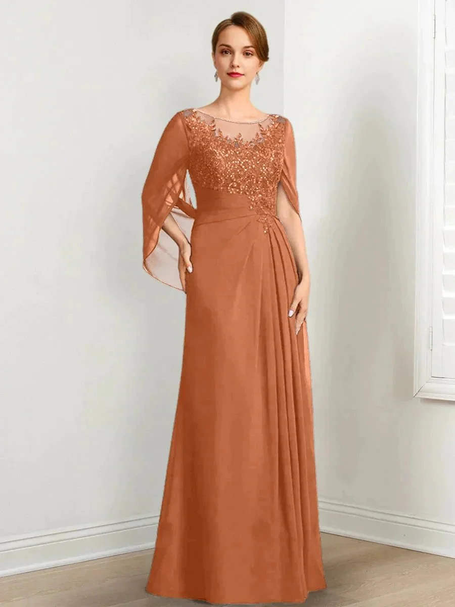 A-Line/Princess Scoop Floor-Length Mother of the Bride Dresses with Pleated & Sequins - Image 21