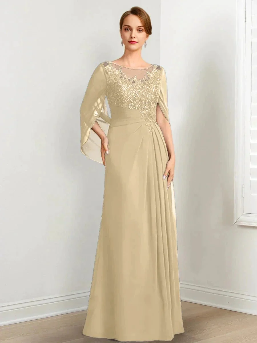 A-Line/Princess Scoop Floor-Length Mother of the Bride Dresses with Pleated & Sequins - Image 23