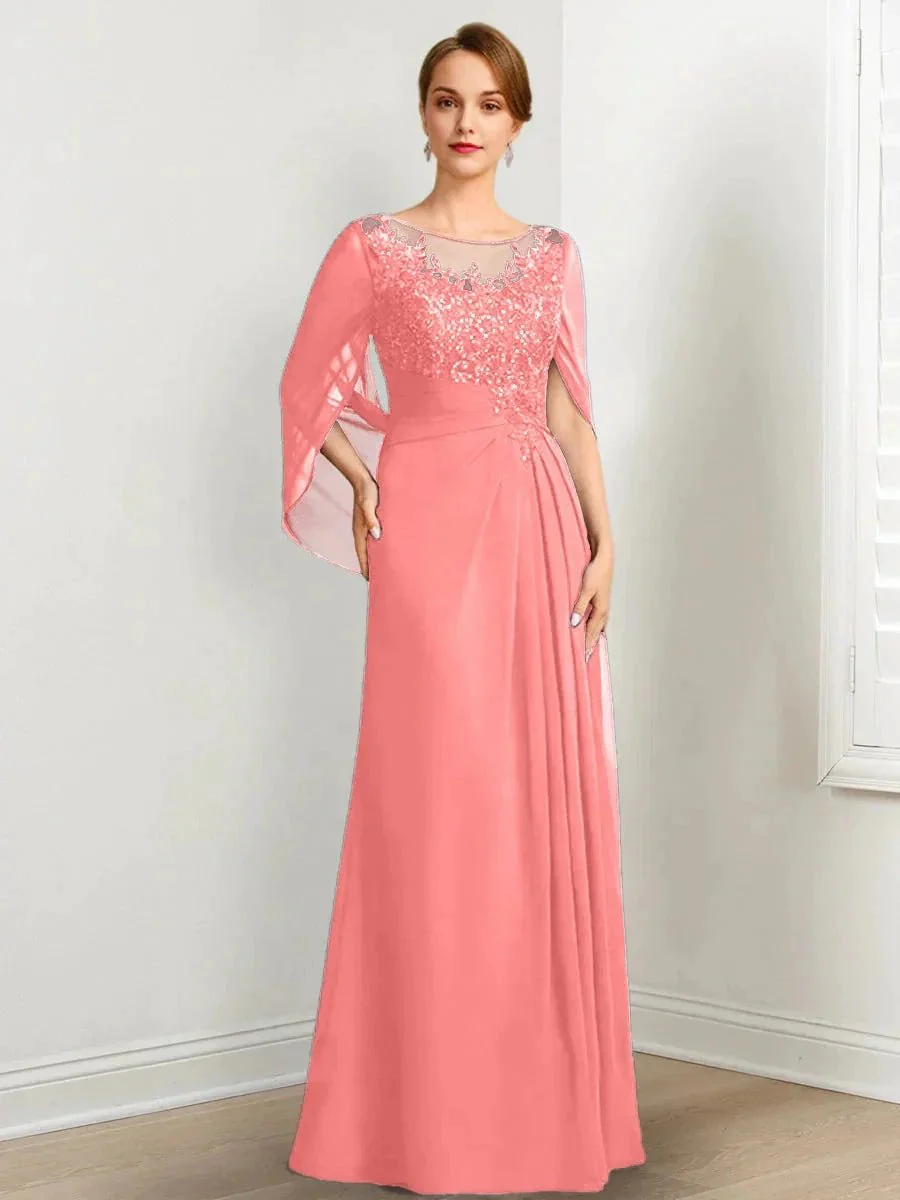 A-Line/Princess Scoop Floor-Length Mother of the Bride Dresses with Pleated & Sequins - Image 24