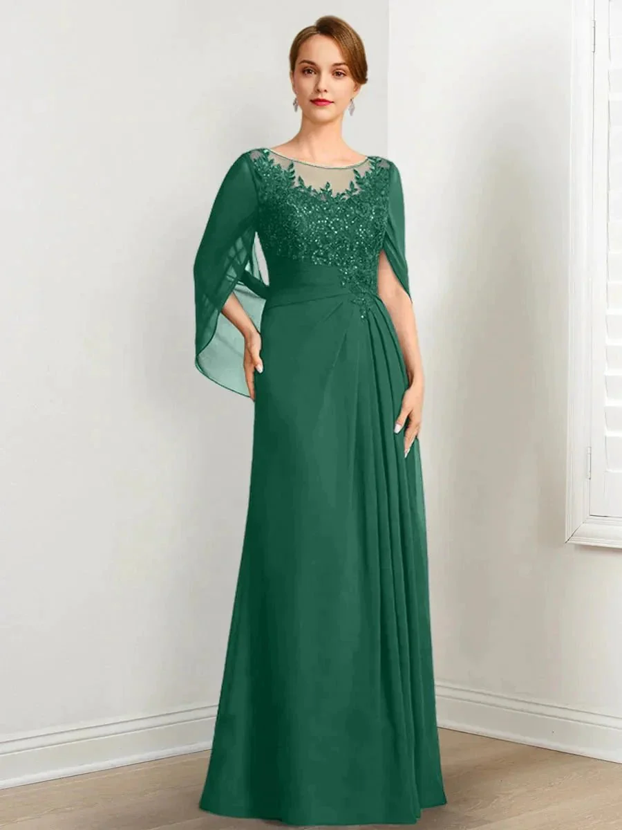 A-Line/Princess Scoop Floor-Length Mother of the Bride Dresses with Pleated & Sequins - Image 25