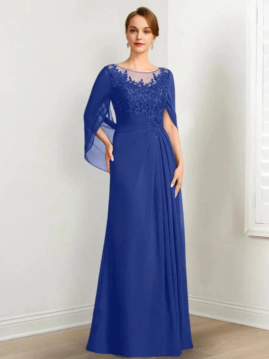 A-Line/Princess Scoop Floor-Length Mother of the Bride Dresses with Pleated & Sequins - Image 26