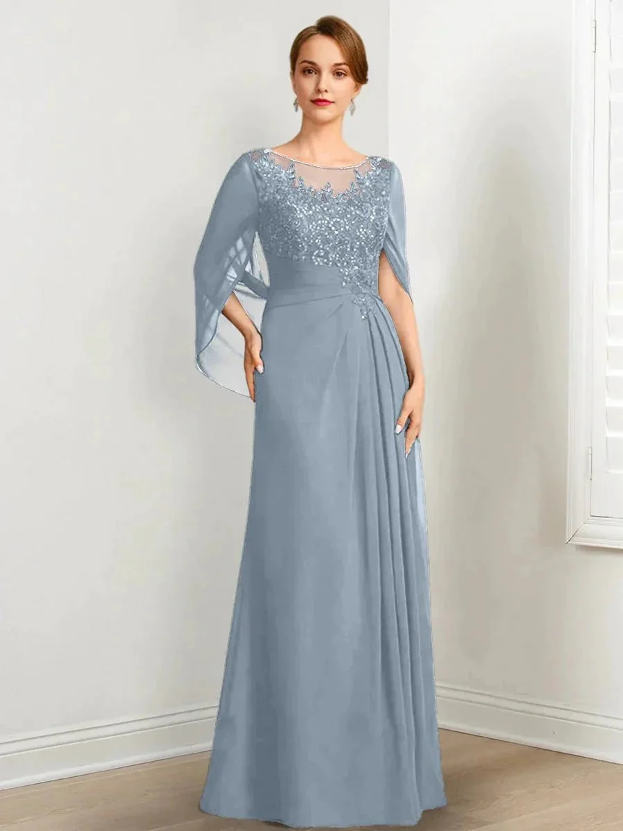 A-Line/Princess Scoop Floor-Length Mother of the Bride Dresses with Pleated & Sequins - Image 27