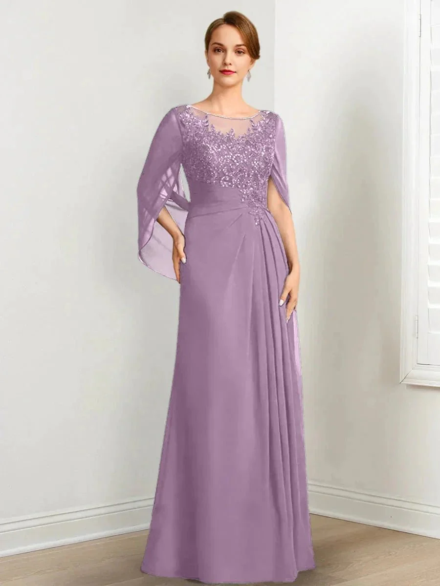 A-Line/Princess Scoop Floor-Length Mother of the Bride Dresses with Pleated & Sequins - Image 28