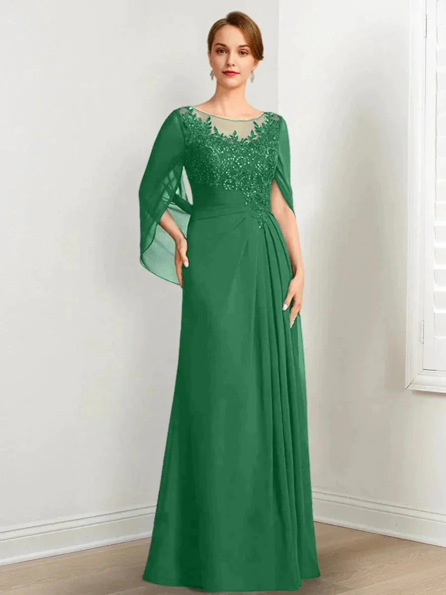 A-Line/Princess Scoop Floor-Length Mother of the Bride Dresses with Pleated & Sequins - Image 29