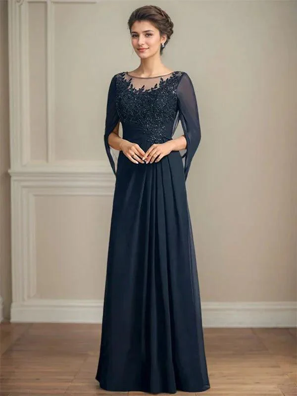 A-Line/Princess Scoop Floor-Length Mother of the Bride Dresses with Pleated & Sequins - Image 3