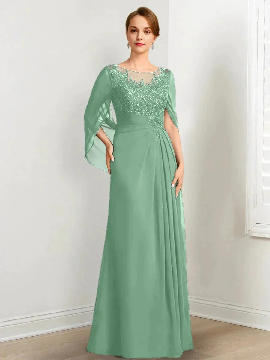 A-Line/Princess Scoop Floor-Length Mother of the Bride Dresses with Pleated & Sequins - Image 30