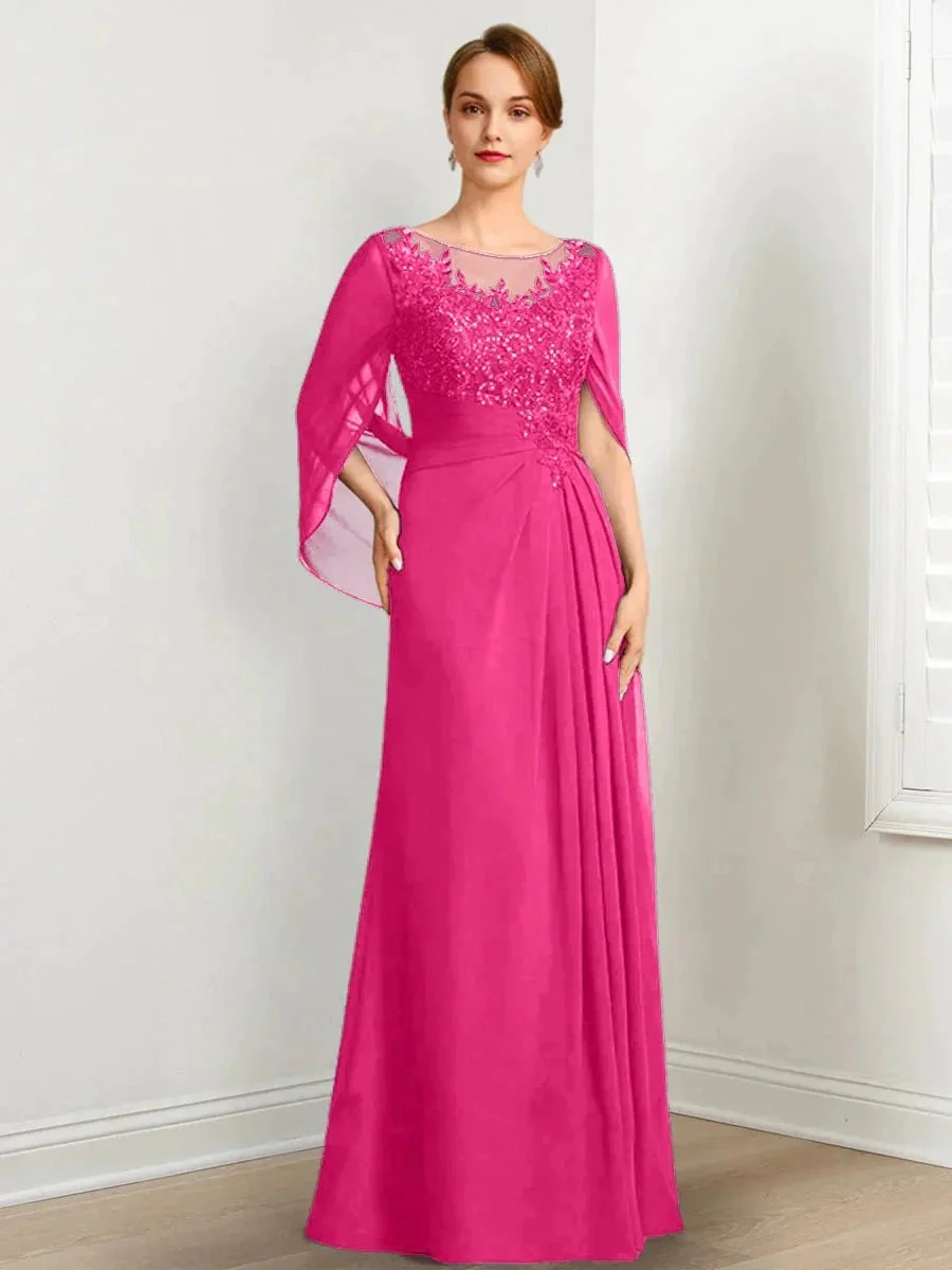 A-Line/Princess Scoop Floor-Length Mother of the Bride Dresses with Pleated & Sequins - Image 31