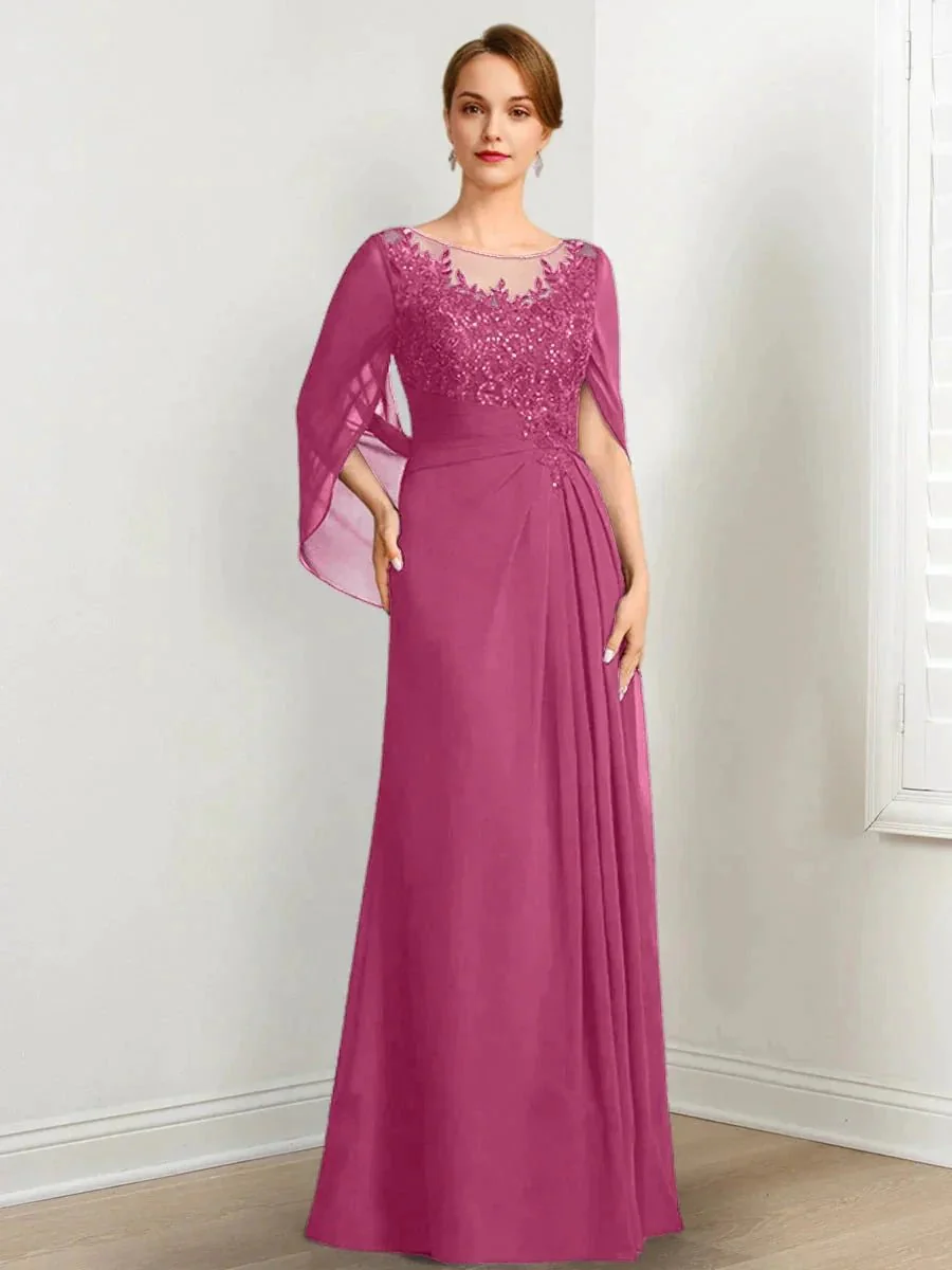 A-Line/Princess Scoop Floor-Length Mother of the Bride Dresses with Pleated & Sequins - Image 32